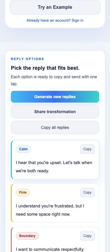 Reply suggestions screen